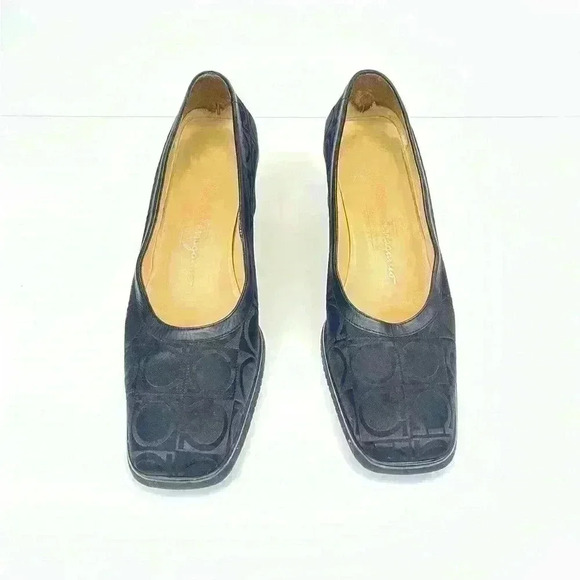 Salvatore Ferragamo women’s Boutique square toe wedges fabric size 8.5B black - Picture 10 of 13